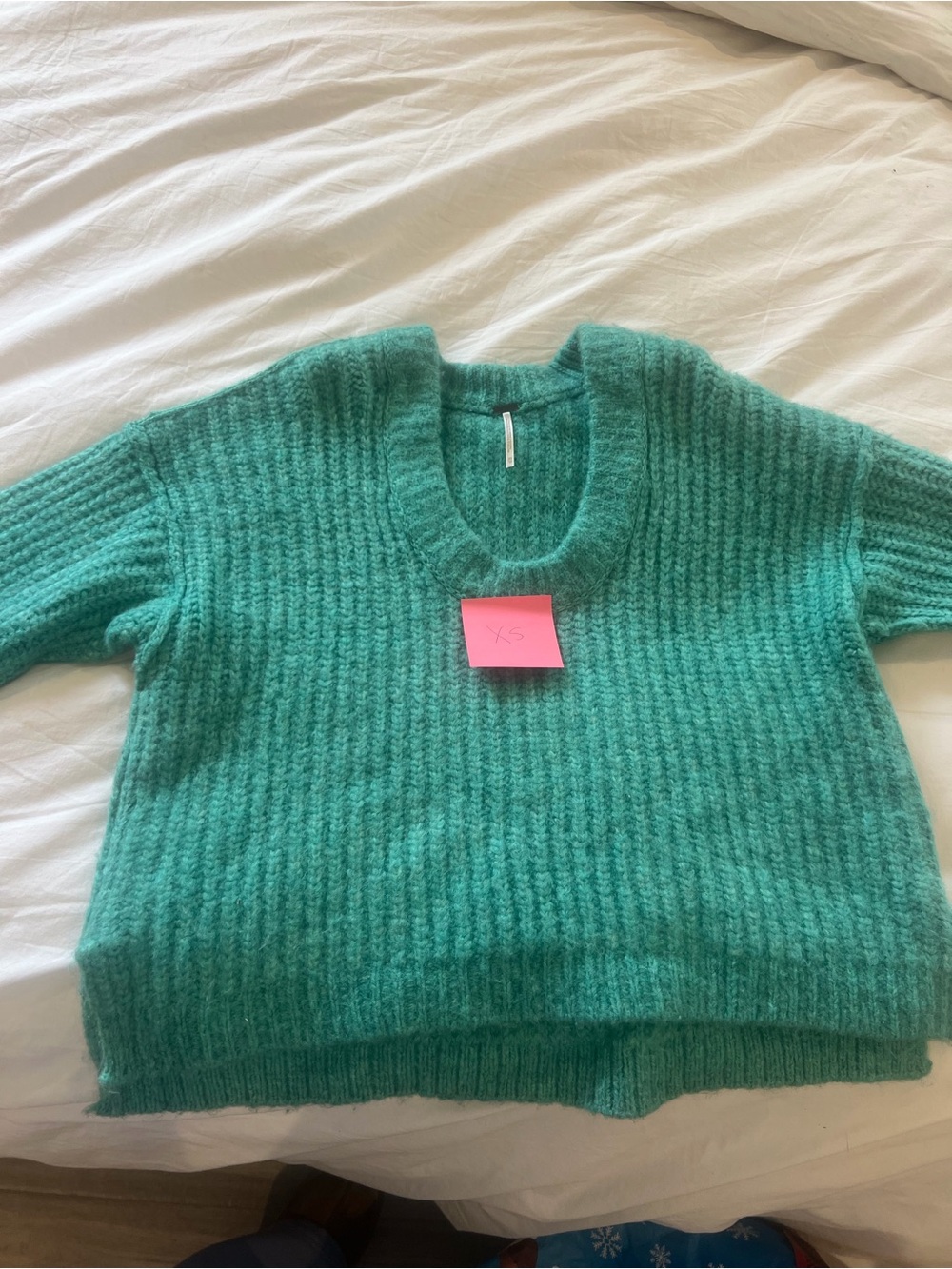 Free People Teal Ribbed Crewneck Sweater